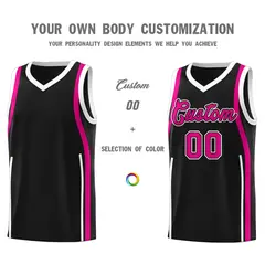 Black Pink-White Ribbon Pattern Basketball Kits 3