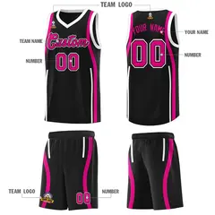 Black Pink-White Ribbon Pattern Basketball Kits 5