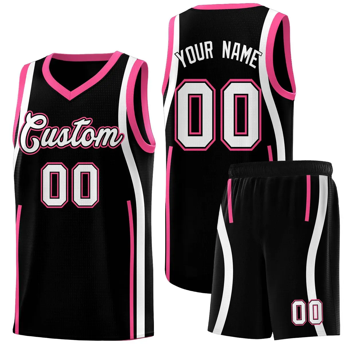 Black Pink-White Ribbon Pattern Basketball Kits
