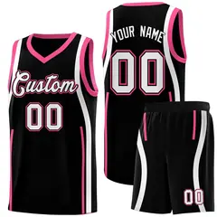 Black Pink-White Ribbon Pattern Basketball Kits 1