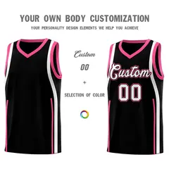 Black Pink-White Ribbon Pattern Basketball Kits 3