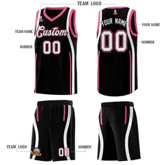 Black Pink-White Ribbon Pattern Basketball Kits 5