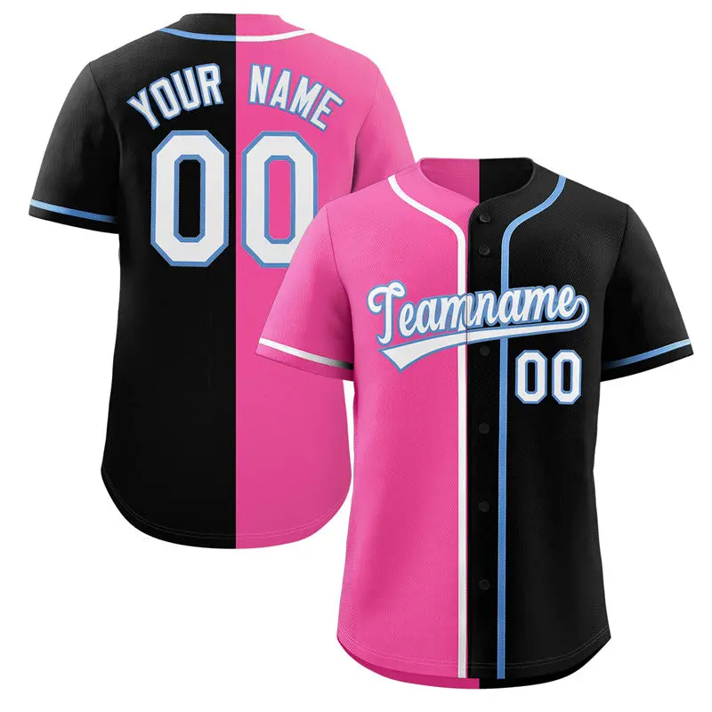 Black Pink-White Split Fashion Baseball Jersey
