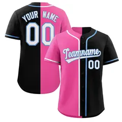 Black Pink-White Split Fashion Baseball Jersey