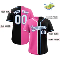 Black Pink-White Split Fashion Baseball Jersey 2