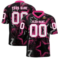 Black Pink White Star Graffiti Authentic Football Jersey 1