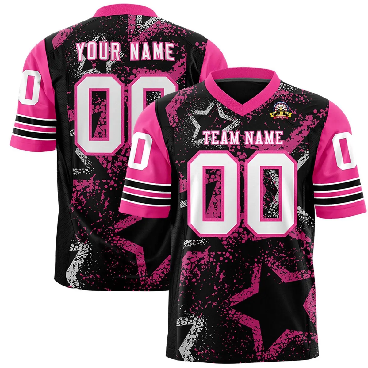 Black Pink White Star Pattern Authentic Football Jersey