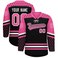 Black Pink White Star Series Lace-Up Neck Hockey Jersey