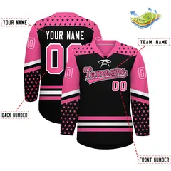 Black Pink White Star Series Lace-Up Neck Hockey Jersey 2