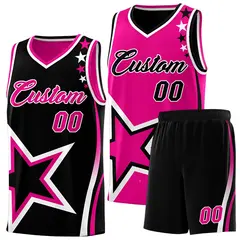 Black Pink White Star Series Reversible Basketball Jersey