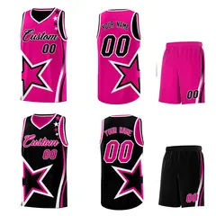 Black Pink White Star Series Reversible Basketball Jersey 2