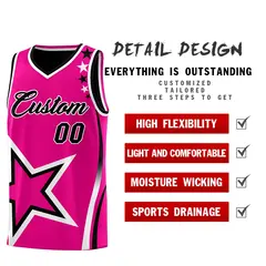 Black Pink White Star Series Reversible Basketball Jersey 3