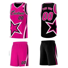 Black Pink White Star Series Reversible Basketball Jersey 5