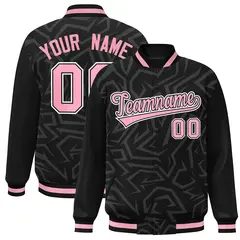 Black Pink-White Stripe Graffiti Pattern Varsity Full-Snap Jacket