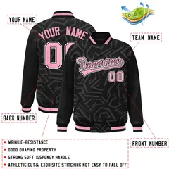 Black Pink-White Stripe Graffiti Pattern Varsity Full-Snap Jacket 2
