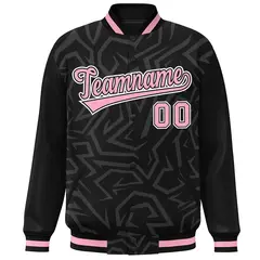 Black Pink-White Stripe Graffiti Pattern Varsity Full-Snap Jacket 3