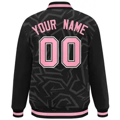 Black Pink-White Stripe Graffiti Pattern Varsity Full-Snap Jacket 4