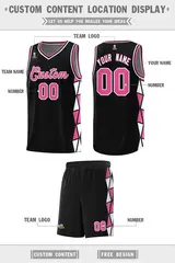 Black Pink-White Triangle Splicing Sports Basketball Jersey 2