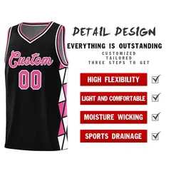 Black Pink-White Triangle Splicing Sports Basketball Jersey 4