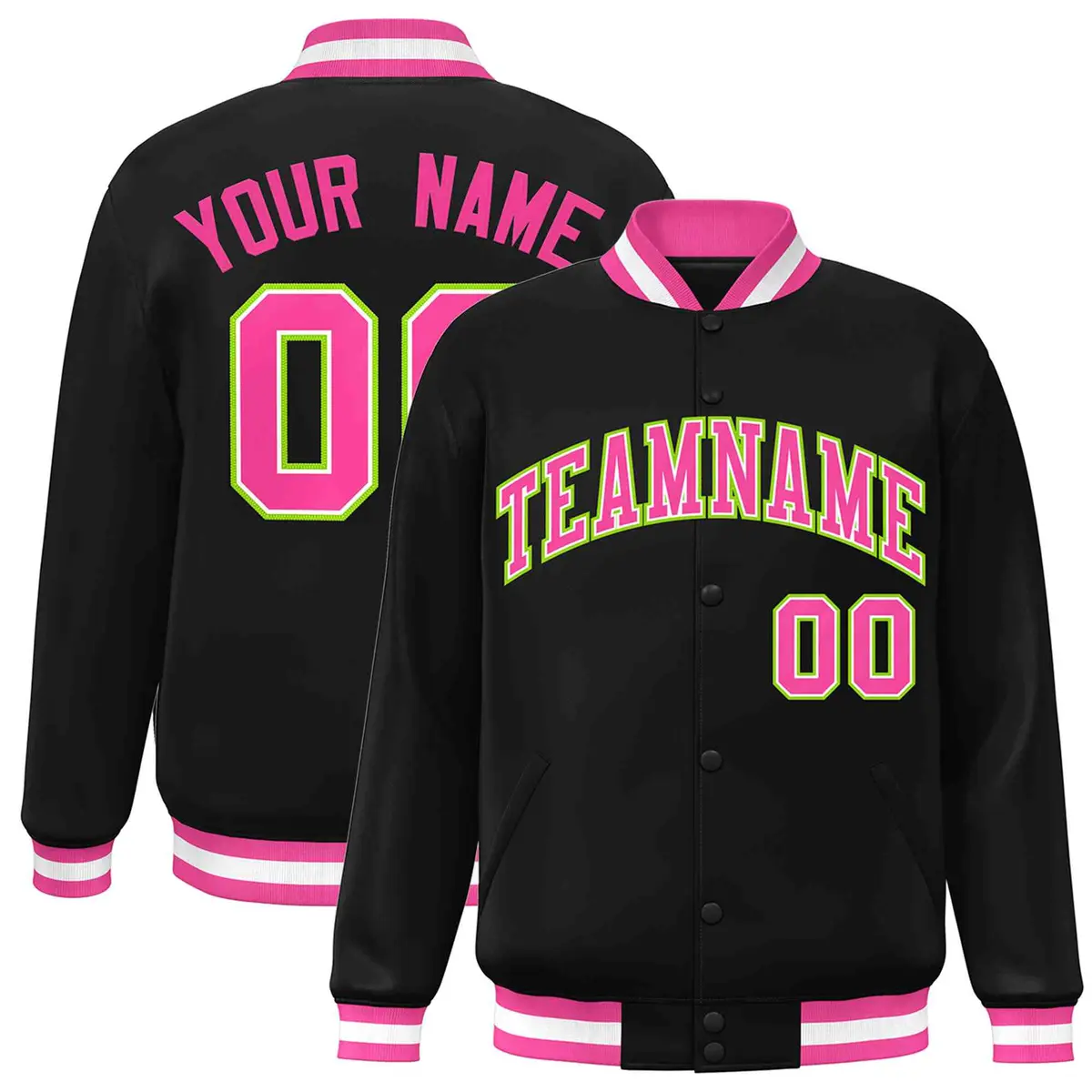 Black Pink-White Varsity Full-Snap Letterman Jacket