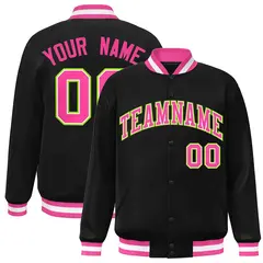 Black Pink-White Varsity Full-Snap Letterman Jacket