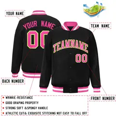 Black Pink-White Varsity Full-Snap Letterman Jacket 2