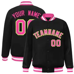 Black Pink-White Varsity Full-Snap Letterman Jacket