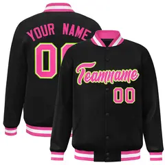 Black Pink-White Varsity Full-Snap Letterman Jacket 1