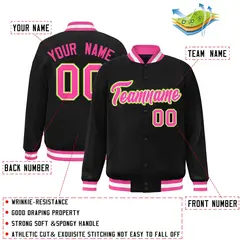 Black Pink-White Varsity Full-Snap Letterman Jacket 2