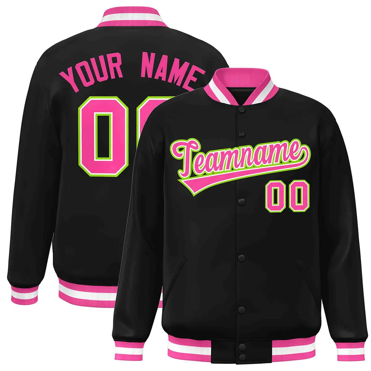 Black Pink-White Varsity Full-Snap Letterman Jacket