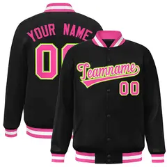 Black Pink-White Varsity Full-Snap Letterman Jacket 1