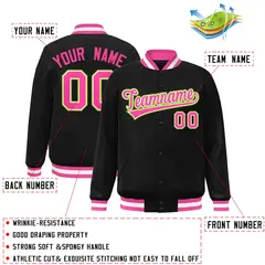 Black Pink-White Varsity Full-Snap Letterman Jacket 2