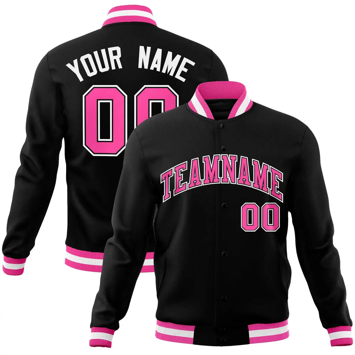 Black Pink-White Varsity Full-Snap Letterman Jacket