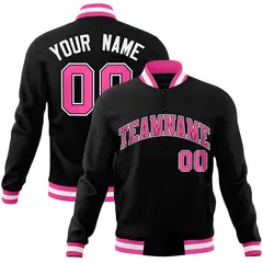 Black Pink-White Varsity Full-Snap Letterman Jacket 1
