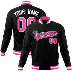 Black Pink-White Varsity Full-Snap Letterman Jacket