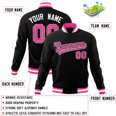 Black Pink-White Varsity Full-Snap Letterman Jacket 4