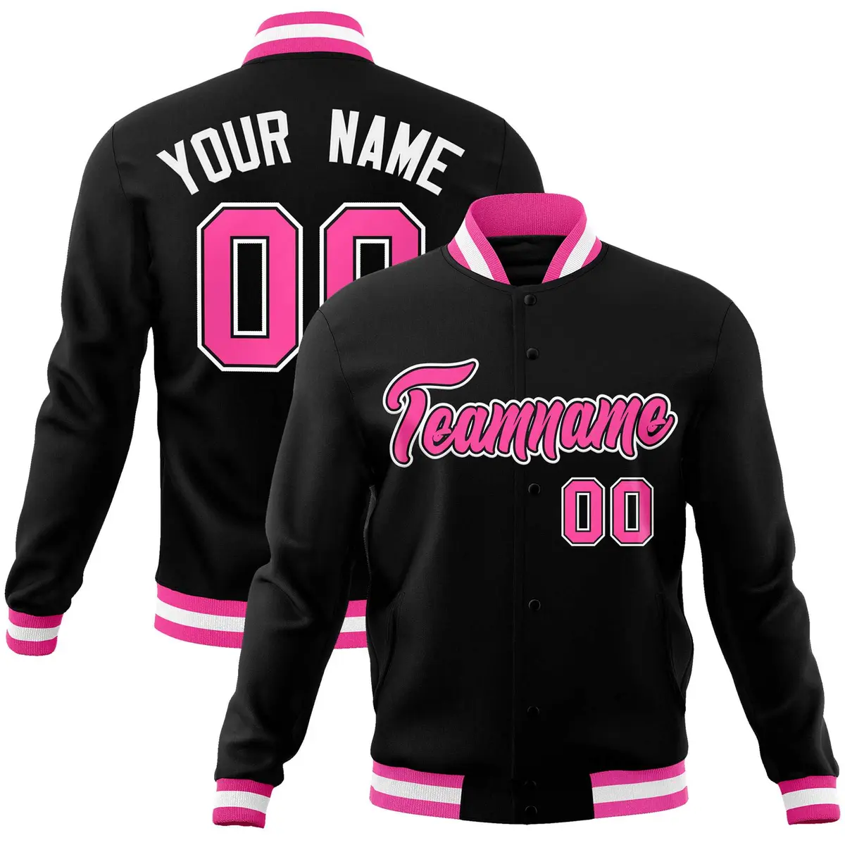 Black Pink-White Varsity Full-Snap Letterman Jacket