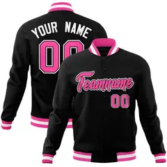 Black Pink-White Varsity Full-Snap Letterman Jacket