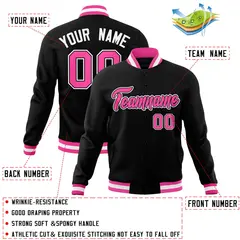 Black Pink-White Varsity Full-Snap Letterman Jacket 4