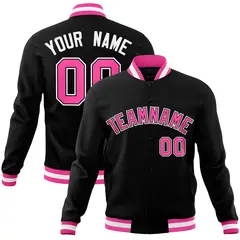 Black Pink-White Varsity Full-Snap Letterman Jacket