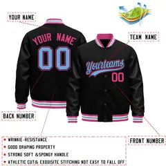 Black Pink White Varsity Jacket with Faux Leather Sleeves 2