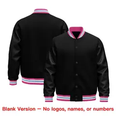 Black Pink White Varsity Jacket with Faux Leather Sleeves 6