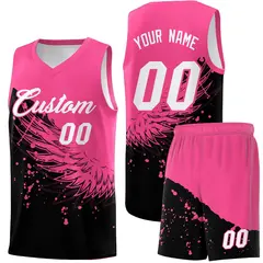 Black Pink Wing Pattern Basketball Jersey Sports Uniform 1