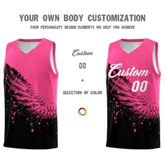 Black Pink Wing Pattern Basketball Jersey Sports Uniform 3