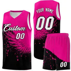 Black Pink Wing Pattern Basketball Jersey Sports Uniform 1