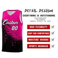 Black Pink Wing Pattern Basketball Jersey Sports Uniform 2