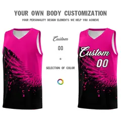 Black Pink Wing Pattern Basketball Jersey Sports Uniform 3