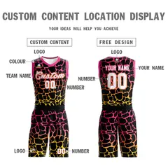 Black Pink-Yellow Spotted Graffiti Basketball Jersey 3