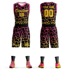 Black Pink-Yellow Spotted Graffiti Basketball Jersey