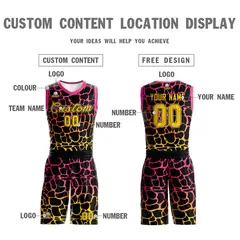 Black Pink-Yellow Spotted Graffiti Basketball Jersey 3